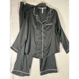 Gilligan & O'Malley Satin Pajama Set Women XXL Black Long Sleeve Button Up Top